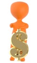 3d orange character presenting a golden shiny dollar sign Royalty Free Stock Photo