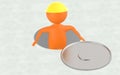 3d orange character wearing a hrad cap going inside a sewer Royalty Free Stock Photo