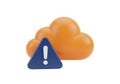 Orange cloud with blue warning sign alerts to cloud computing issues Royalty Free Stock Photo