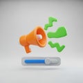 3d orange megaphone with green sound waves and loading bar Royalty Free Stock Photo