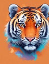 3d Orange Tiger Feline Head Animal