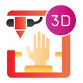 3D organ printing flat icon. Bionic hand printing color icons in trendy flat style. 3d arm printing gradient style