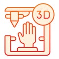 3D organ printing flat icon. Bionic hand printing orange icons in trendy flat style. 3d arm printing gradient style