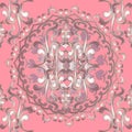 3d ornamental floral seamless Baroque vector mandala pattern. Vintage elegance pink background. Surface line art Damask ornament Royalty Free Stock Photo