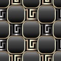 3d ornate greek key meanders seamless pattern. Checkered geometric background. Repeat labyrinth maze backdrop. Luxury surface