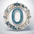 Ornate Letter O With Blue And White Patterns In Frame