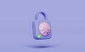 3d padlock, key icon with password insecure isolated on purple background. security data protection, minimal concept, 3d render