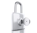 3d Padlock with key. Security concept.
