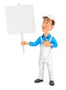 3d painter holding blank sign board