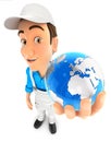 3d painter holding blue earth