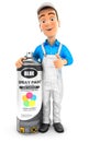 3d painter standing next to big spray paint bottle Royalty Free Stock Photo