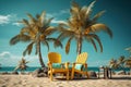 3d palm tree and chair bringing paradise to life, beautiful summer photo Royalty Free Stock Photo