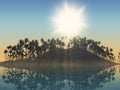 3D palm tree island with sunny sky Royalty Free Stock Photo