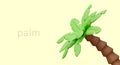 3D palm tree in plasticine style. Banner on yellow background, place for text