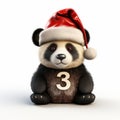 Realistic 3d Rendering Of Panda Bear With Santa Hat