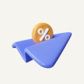 3 d paper airplane with percent. online discount coupons. online store discount percentage concept. icon isolated on Royalty Free Stock Photo