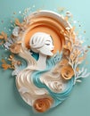 A 3D paper art composition featuring a white tree silhouette against layered earth-toned swirls and floral patterns, creating an Royalty Free Stock Photo