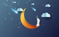3D Paper art and craft style of half moon with Statue of liberty NEW YORK USA concept.Cloud and shooting star on Sky night sweet Royalty Free Stock Photo