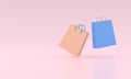 3D Paper bags on pink background. Online shopping concept. 3d render illustration. paper bag on sale shopping concept idea minimal