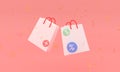 3D Paper bags on pink background. Online shopping concept. 3d render illustration. paper bag on sale shopping concept idea minimal