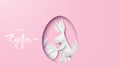 3d paper cut illustration of easter rabbit, grass, flowers and egg shape. Happy easter greeting card modern template. - Vector Royalty Free Stock Photo