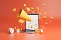 3D Papercut Social Marketing Megaphone Email Smartphone Concept