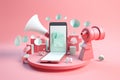 3D Papercut Social Marketing Megaphone Email Smartphone Concept