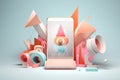 3D Papercut Social Marketing Megaphone Email Smartphone Concept