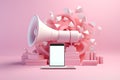 3D Papercut Social Marketing Megaphone Email Smartphone Concept