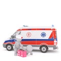 3d Paramedic treating a patient near an ambulance