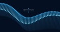 3d particles mesh array wave, sound flowing. Blurred round light Royalty Free Stock Photo