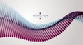 3d particles mesh array wave, sound flowing. Blurred round light Royalty Free Stock Photo