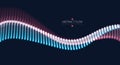 3d particles mesh array wave, sound flowing. Blurred round lights vector effect illustration.