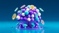 3D pastel balloons, delicate flowers, floating on deep teal background Royalty Free Stock Photo