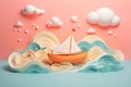 3D pastel color boat in the sea by Generative AI