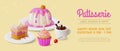 3d Patisserie Cakes Desserts and Coffee Ads Banner Concept Poster Card. Vector