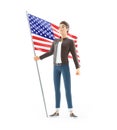 3d patriotic man holding american flag