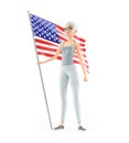 3d patriotic senior woman holding american flag