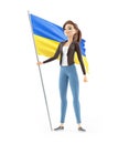 3d patriotic woman holding ukraine flag