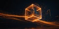 2d pattern upward flow and orange cube with speed of f ai generated