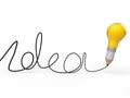 3d pencil light bulb with idea text