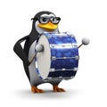 3d Penguin bangs on a big bass drum