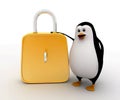 3d penguin with big golden lock concept
