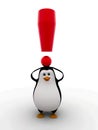 3d penguin with big red exclamation mark on head concept Royalty Free Stock Photo