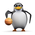 3d Penguin bounces a basketball