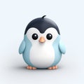 Cute Blue And White Penguin 3d Logo In Miniature Painting Style