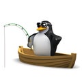 3d Penguin fishing off a dinghy