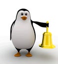 3d penguin with golden bell concept