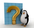 3d penguin with golden question mark concept
