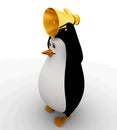 3d penguin with golden speaker concept